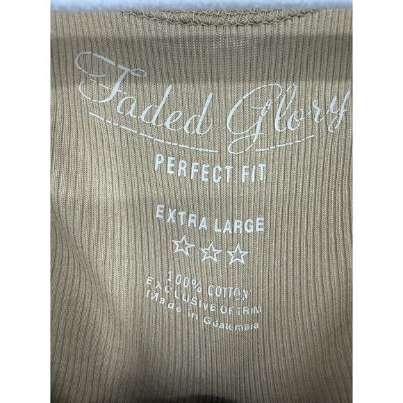 Y2K Faded Glory Women's Henley Perfect Fit Tee Short Sleeve Ribbed Khaki Size XL - Picture 3 of 6